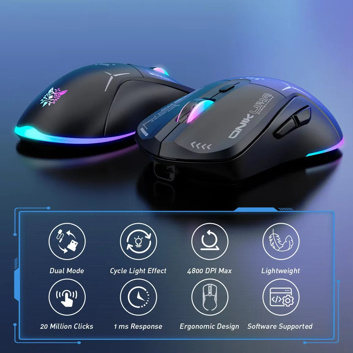 Onikuma Cw917 Wireless Gaming Mouse 6 Levels Adjustable 6400 Dpi 7 Programmable Buttons 7 Rgb Lighting Modes Ergonomic Mice for
